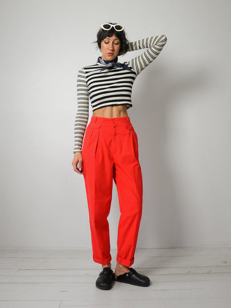 1980's Red Cotton Pleated Trousers 28x29