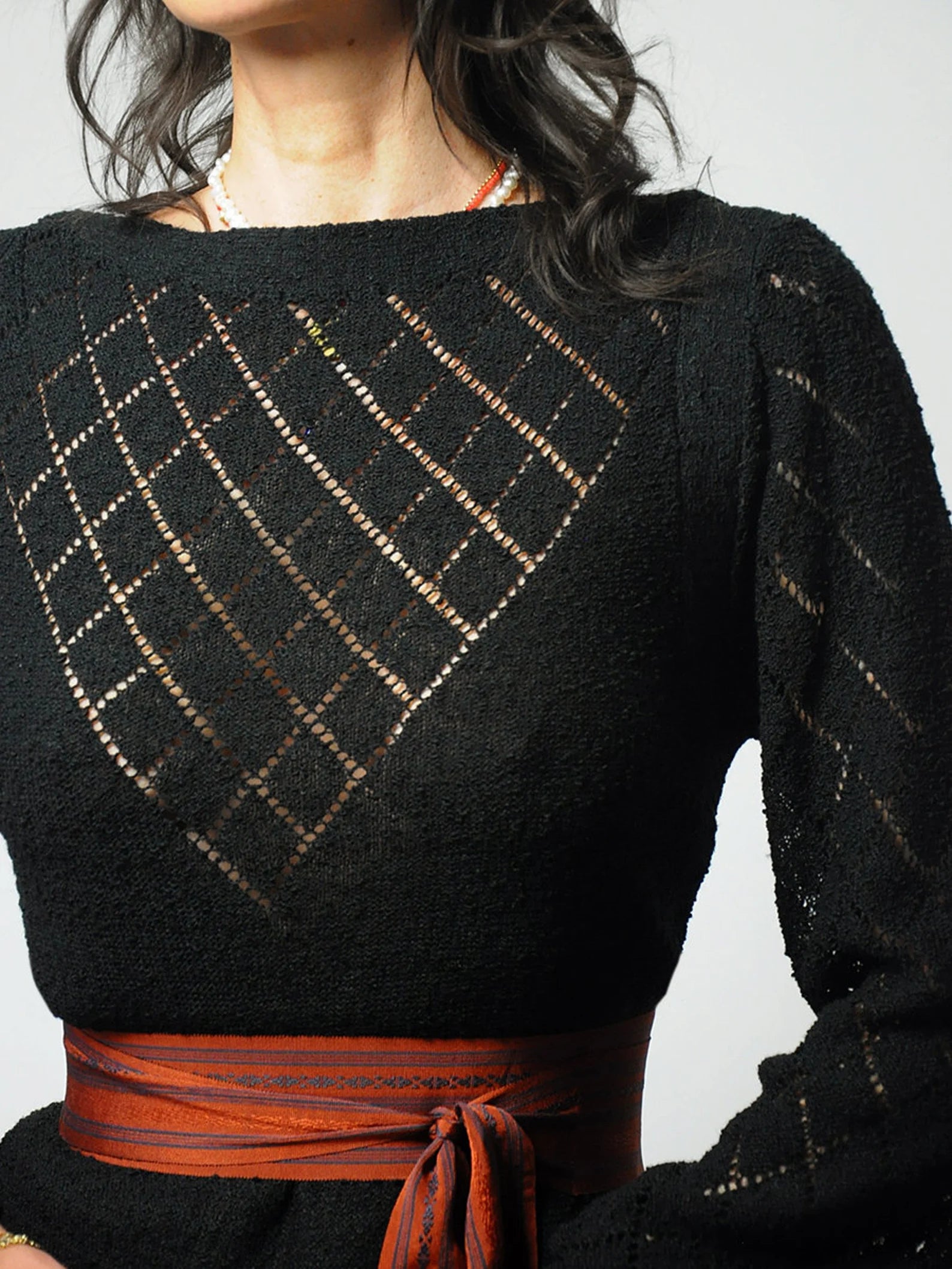 1970's Onyx Pointelle Knit Dress