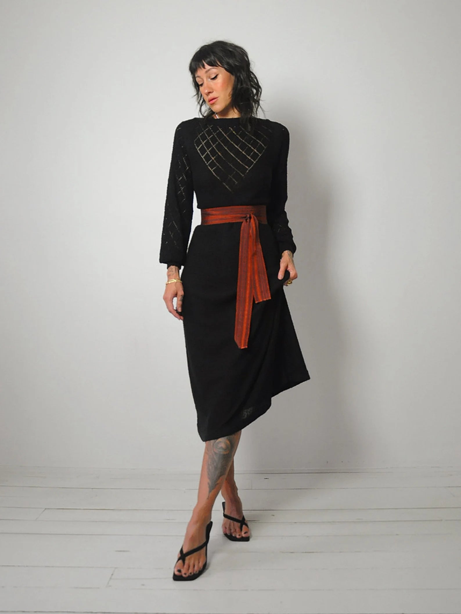 1970's Onyx Pointelle Knit Dress