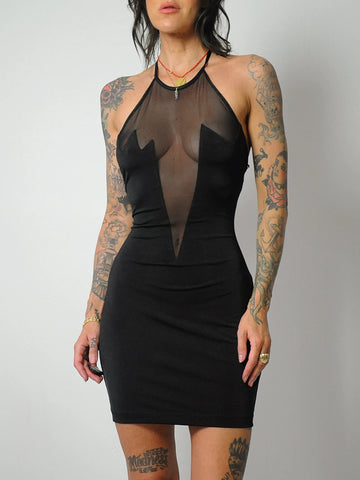 1990's Mesh Cutout Open Back Dress