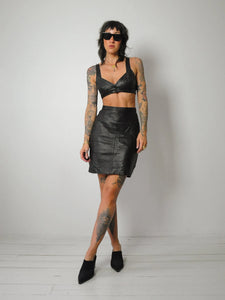 1980's Black Leather Bra & Skirt Set