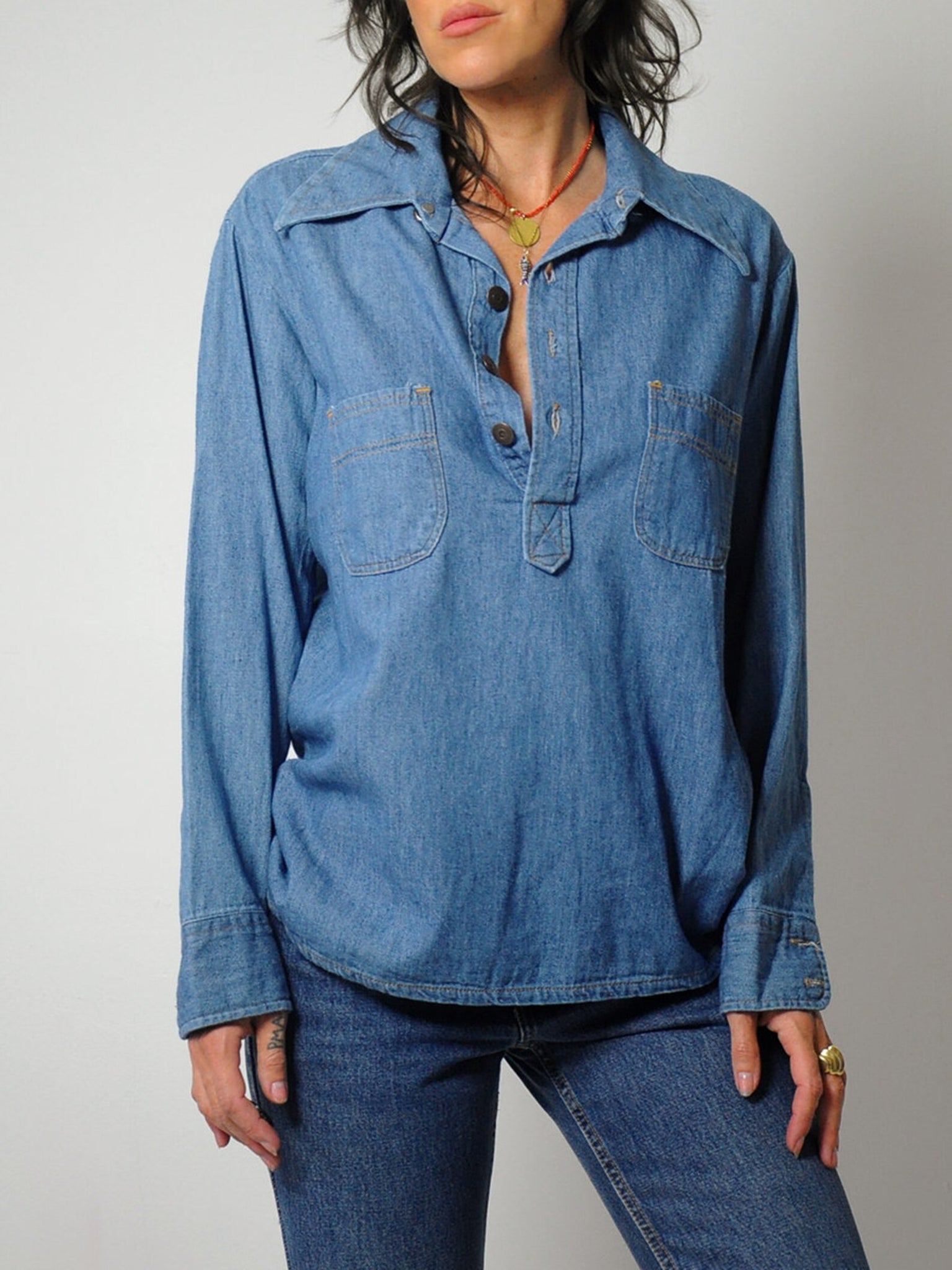 1970's Dagger Collar Soft Denim Shirt