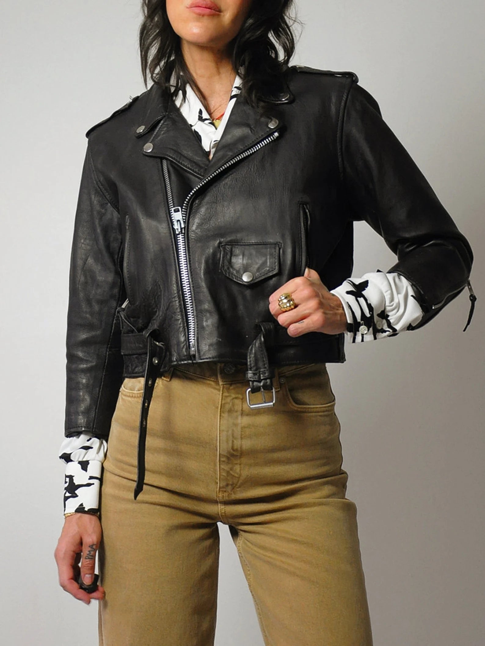 1980's Cropped Leather Motorcycle Jacket