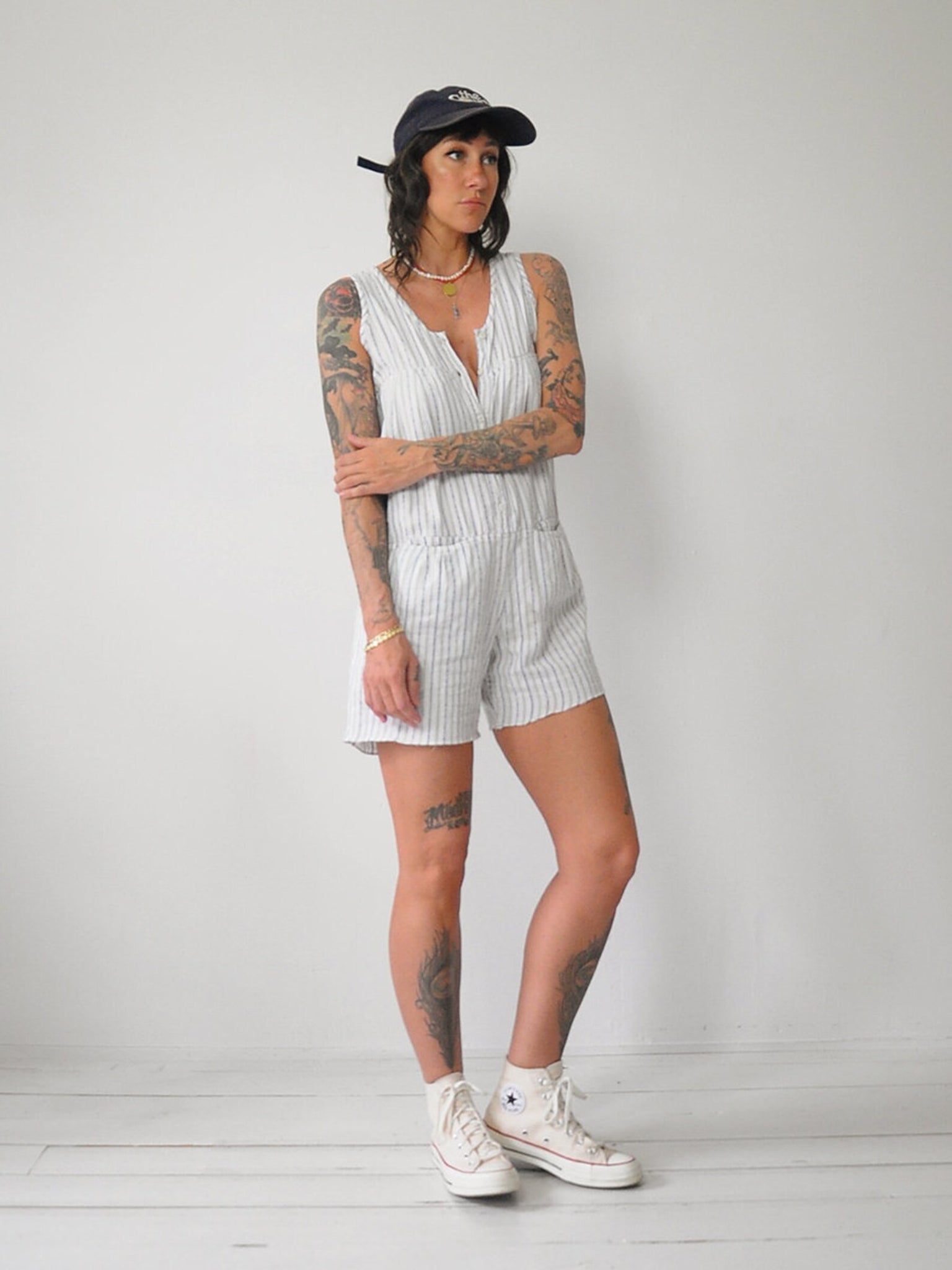 90's Striped Cotton Romper