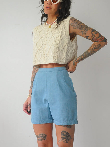 1950's Sky Blue Side Zip Shorts