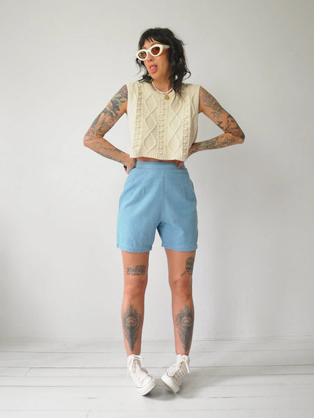 1950's Sky Blue Side Zip Shorts