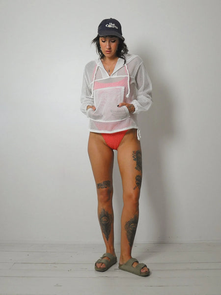 1980's White Mesh Swim Hoodie