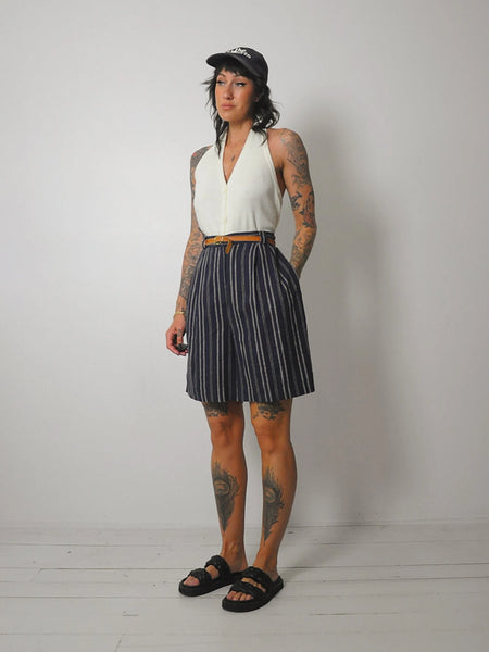 Navy Linen Pinstriped Shorts