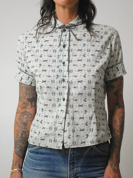 1950's Zodiac Print Blouse