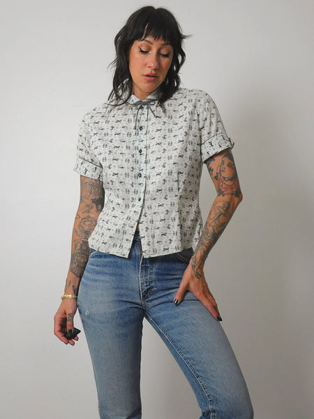 1950's Zodiac Print Blouse