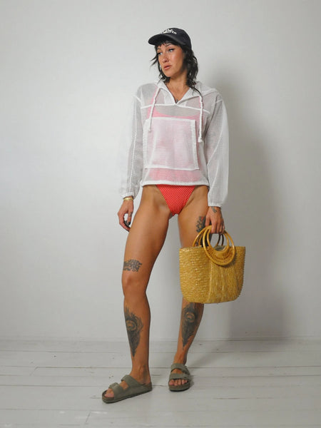 1980's White Mesh Swim Hoodie