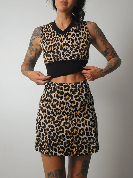 1970s Leopard 2 piece Skirt Set