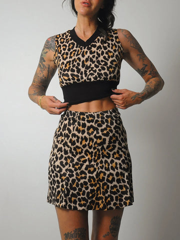 1970s Leopard 2 piece Skirt Set