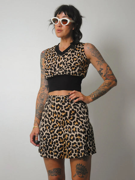 1970s Leopard 2 piece Skirt Set