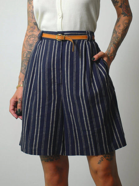 Navy Linen Pinstriped Shorts
