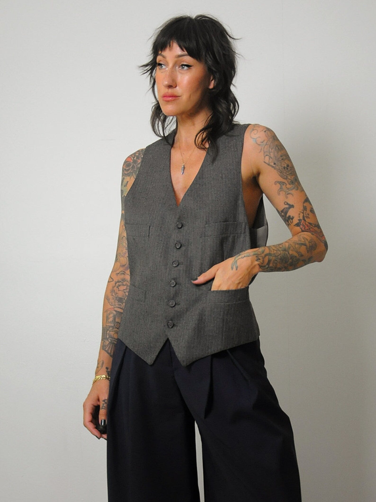 1980's Charcoal Pinstriped Vest
