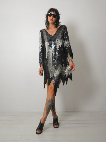 1980's Silk Sequined Flapper Dress