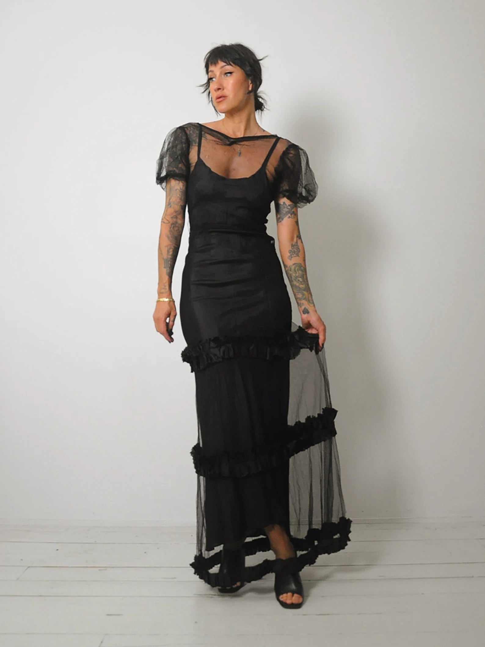 1930's Open Back Mesh Dress