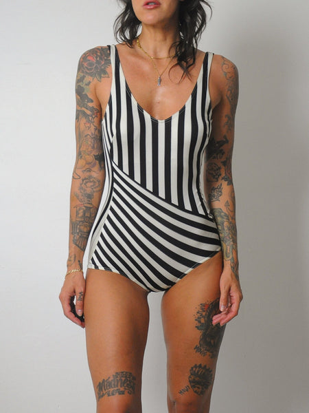 1970's Gottex Striped Low Back Swimsuit