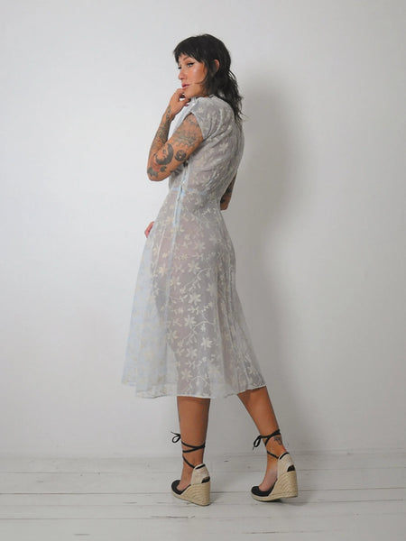 1950's Flocked Sheer Floral Dress