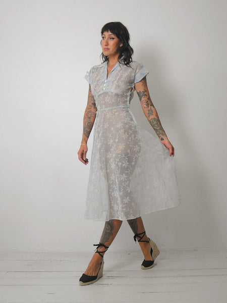 1950's Flocked Sheer Floral Dress