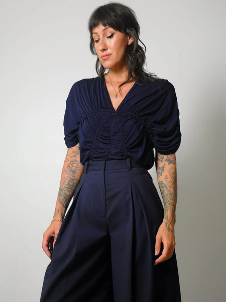 1930's Navy Ruched Blouse