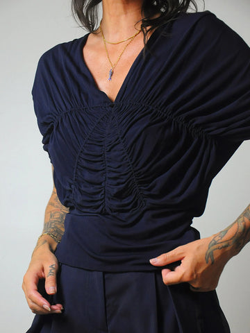 1930's Navy Ruched Blouse