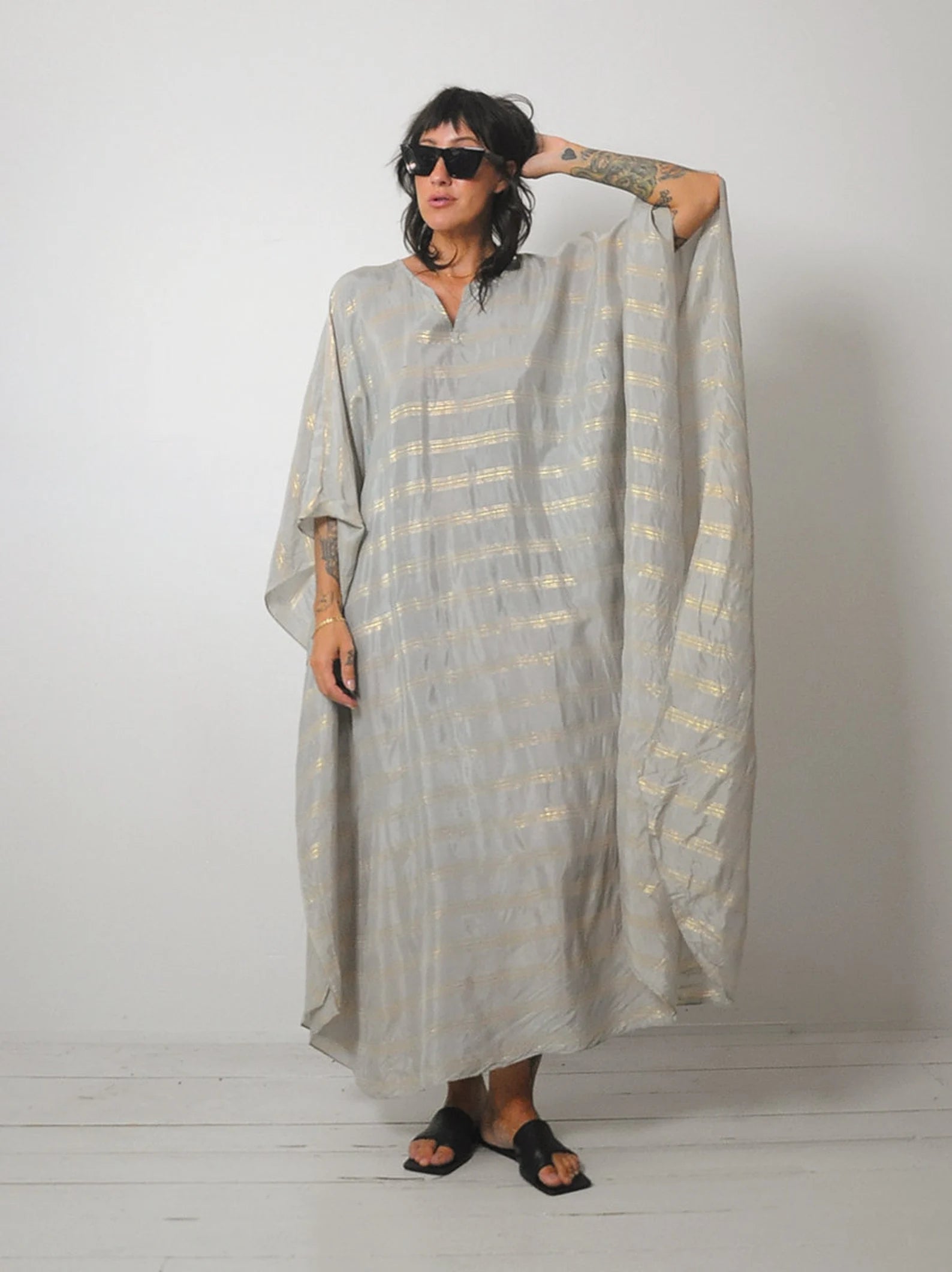 1970's Gold Striped Caftan Dress