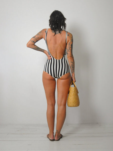 1970's Gottex Striped Low Back Swimsuit