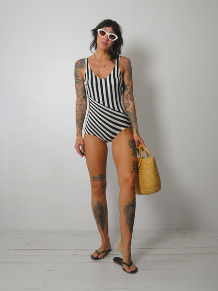 1970's Gottex Striped Low Back Swimsuit