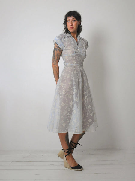 1950's Flocked Sheer Floral Dress