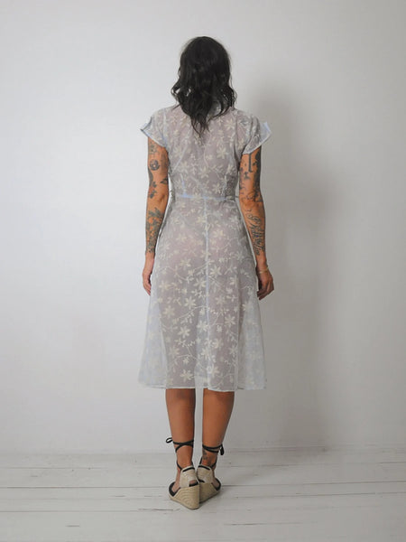 1950's Flocked Sheer Floral Dress