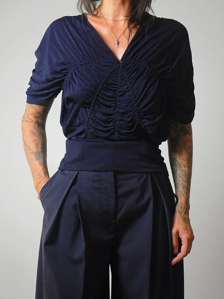 1930's Navy Ruched Blouse