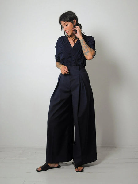 1930's Navy Ruched Blouse