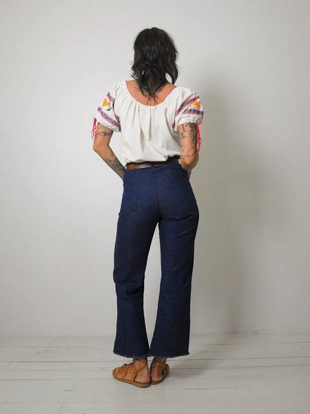 1970s Floral Embroidered Peasant Blouse