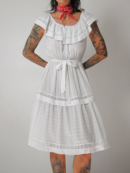 1970's Off Shoulder Cotton Dress