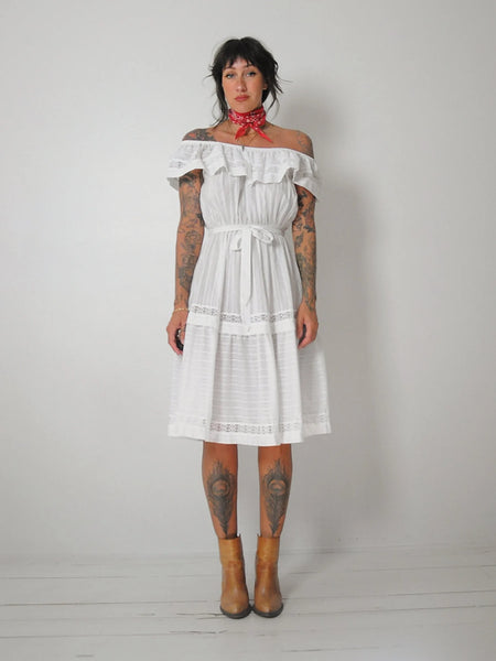 1970's Off Shoulder Cotton Dress