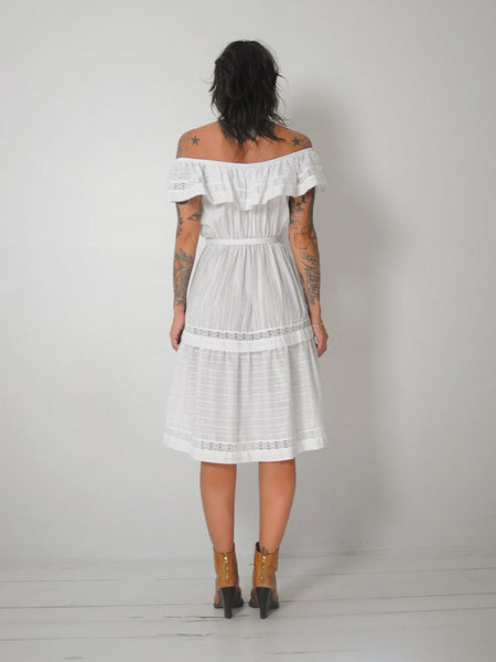 1970's Off Shoulder Cotton Dress