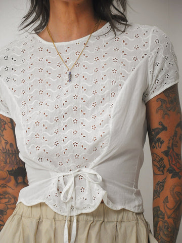 1950's White Eyelet Peplum Blouse