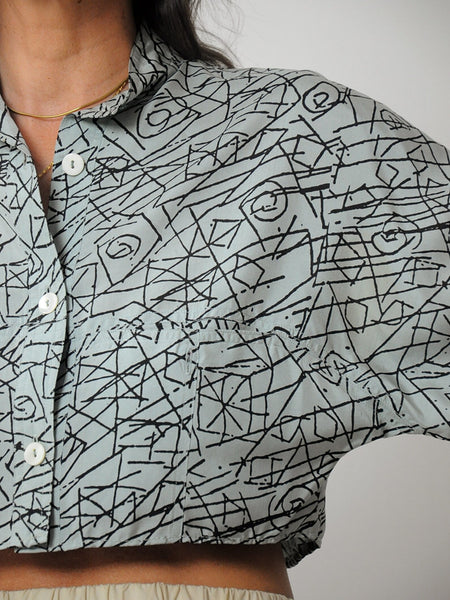 1980's Scribble Silk Blouse