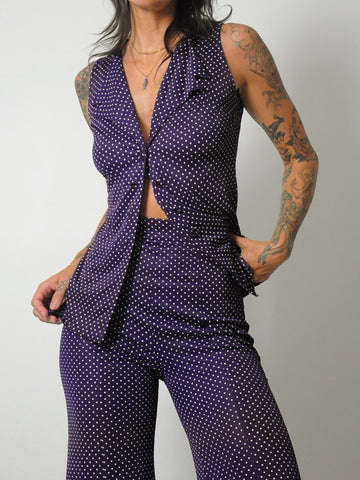 1970's Plum Polka Dot Pant Set