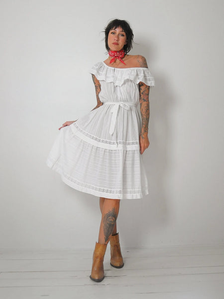 1970's Off Shoulder Cotton Dress