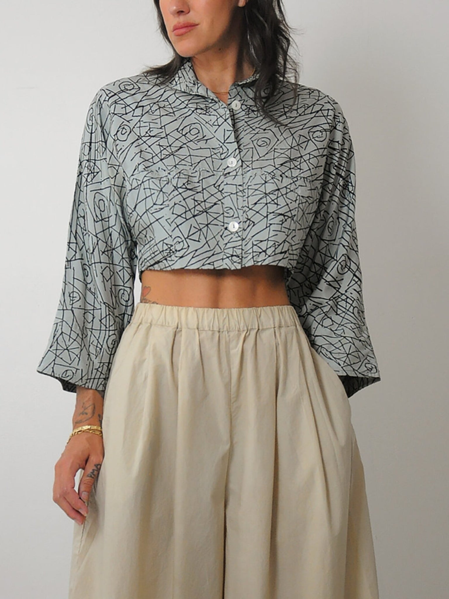 1980's Scribble Silk Blouse