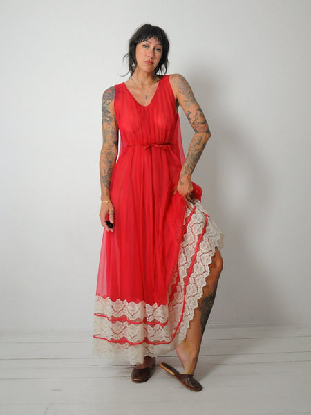 1960's Red Lace Slip Dress