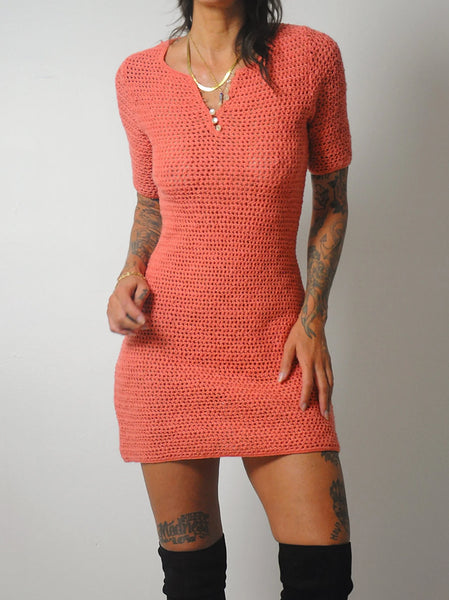 1960's Wool Crochet Knit Dress