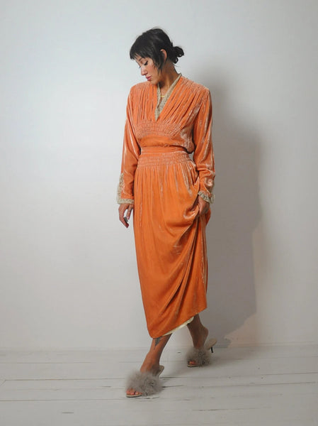 1920's/30's Coral Velvet Dress