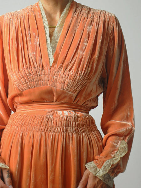 1920's/30's Coral Velvet Dress