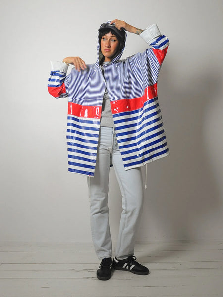 1980's Sailor Stripe Hooded Raincoat