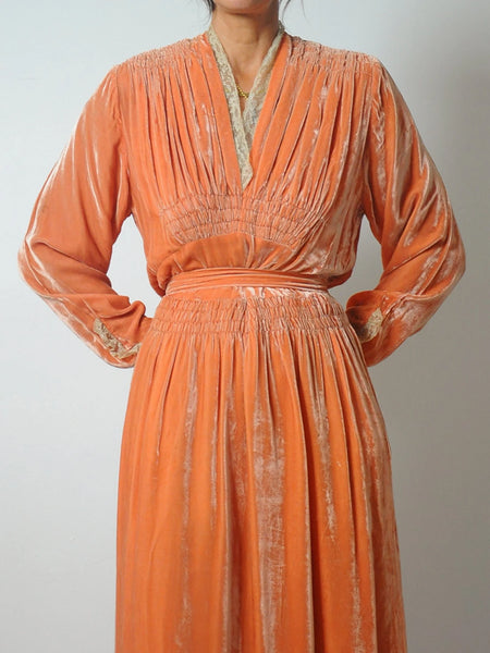 1920's/30's Coral Velvet Dress