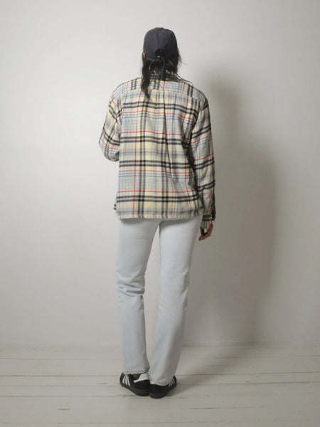 1990's Cream Tartan Plaid Flannel